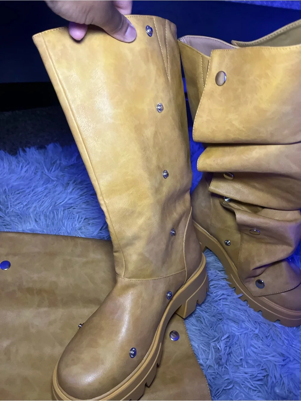Slouchy Yellow Tan Women's Platform Boots